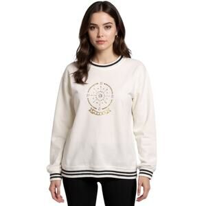 Blast Beaded Sweatshirt Women's Sz L White Embellished Long Sleeve French terri